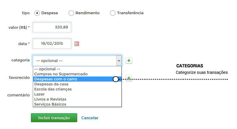 Categorize suas transações